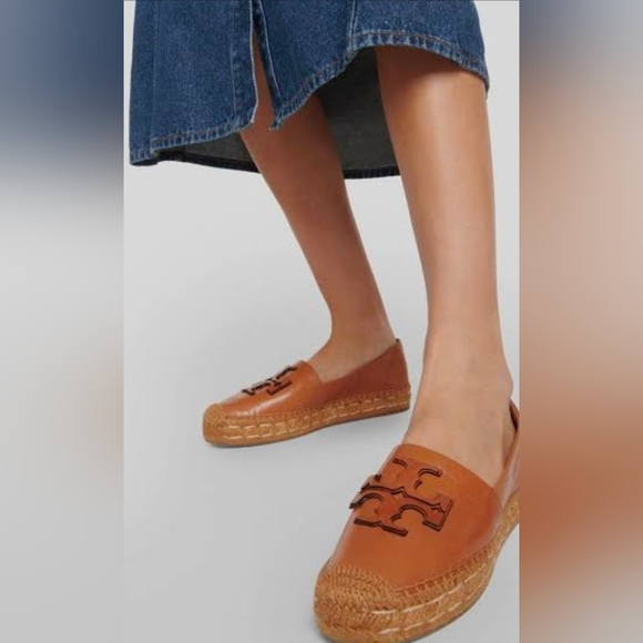 Tory Burch Tan Leather Logo Ines Espadrille.